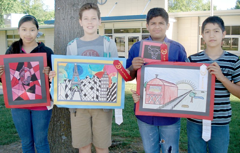COURTESY PHOTO Sixth grade winners from Southwest City School at the recent Big 8 Middle School Art Show. From left to right: Brenda Mendez, Luke Kitlen, second place, Carlos Sosa and Ricky Sanchez.