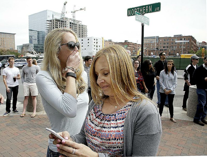 Karen Snyder (right) and Kathryn Vanwie were in the crowd outside the federal courthouse in Boston when the death-penalty verdict for Dzhokhar Tsarnaev was announced Friday. 
