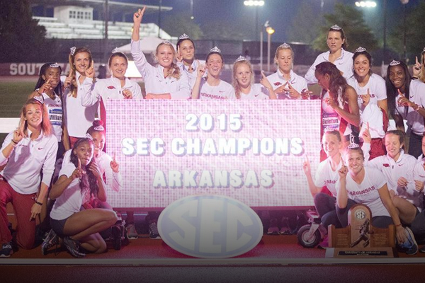 The Arkansas women's track and field team won the SEC Outdoor Championship to earn the program's third SEC triple crown. (Photo courtesy of Arkansas media relations)