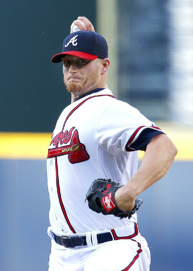 Atlanta Braves starting pitcher Shelby Miller delivers in the first inning of a baseball game against the Philadelphia Phillies, Tuesday, May 5, 2015, in Atlanta. 