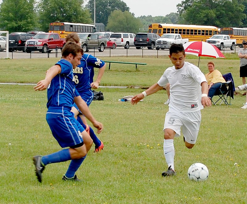 Graham Thomas/Herald-Leader Siloam Springs sophomore forward Ricardo Aguilar, right, has a team-leading 13 goals for the Panthers. Aguilar scored three goals this past week in the Class 6A state tournament in Searcy.