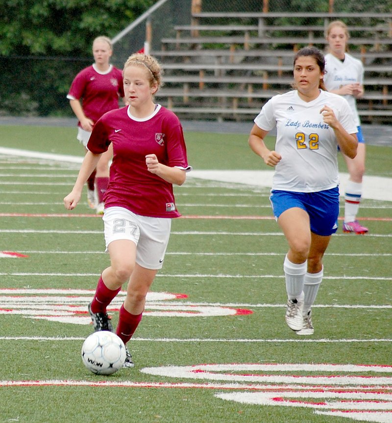 Graham Thomas/Herald-Leader Siloam Springs freshman Megan Hutto, seen here last Saturday in the 6A semifinals against Mountain Home, scored five goals in two games in the 6A state tournament last week. Hutto has eight goals on the season.