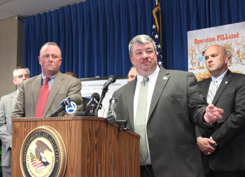 Drug Enforcement Administration Special Agent-in-Charge of the New Orleans Field Division Keith Brown, right, and U.S. Attorney for the Eastern District of Arkansas Christopher Thyer speak Wednesday at a news conference.