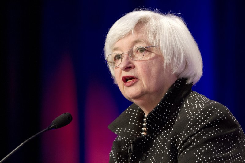 In this May 6, 2015 file photo, Federal Reserve Chair Janet Yellen speaks at the Institute for New Economic Thinking Conference on Finance and Security at the International Monetary Fund (IMF) in Washington. The Federal Reserve releases minutes from April interest-rate meeting on Wednesday, May 20, 2015. 