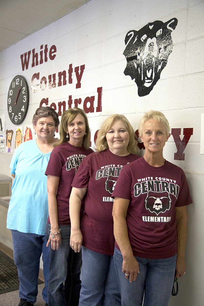 Connie Miller, from front, Tonia Piker, Debbie Stanley and Paula Cleveland will retire from the White County Central School District this year. The four employees have a combined 128 years of experience.