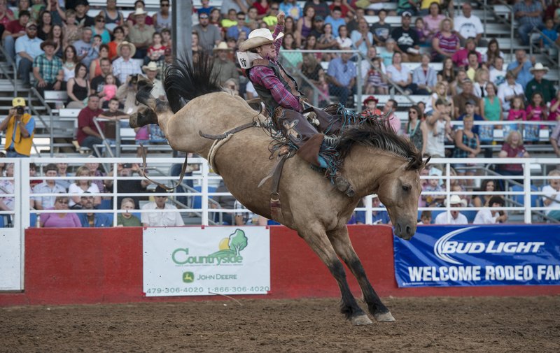 FILE PHOTO Top Professional Rodeo Cowboys Association members will take a ride on National Finals Bucking Stock during the 81st annual Old Fort Days Rodeo at Kay Rodgers Park in Fort Smith. The rodeo starts Monday.
