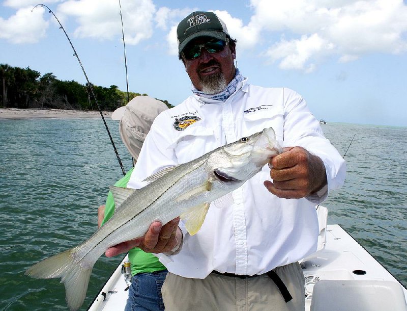 Capt. Erik Flett displays one of about 20 snook the writer and his wife caught May 12 in Pine Island Sound near Fort Myers, Fla. 