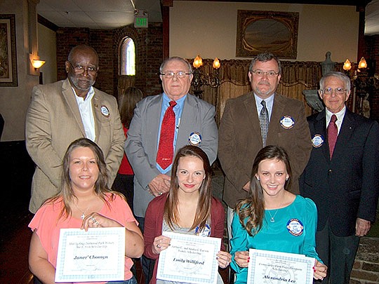 The Hot Springs National Park Rotary Club awarded 18 $1,000 scholarships to local students at the luncheon meeting at The Regency on April 29. The club presents scholarships to deserving graduating seniors from area high schools and non-traditional students each year. Recipients were chosen by the Rotary Club Scholarship Committee under the leadership of chairman Larry Levi. Scholarship recipients, from left, the colleges they plan to attend and their majors are Janee' Chomyn, Joe F. Fish Rotary Scholar, National Park College, Criminal Justice; Emily Williford, Larson Scholar, Henderson State University, Nursing; and Alexandria Lee, First Community Trust Scholar, Arkansas Tech University, Nursing; back, Rotary members Richard Herrington, Tom Spencer, Bill Kerst and Larry Levi, committee chairman.