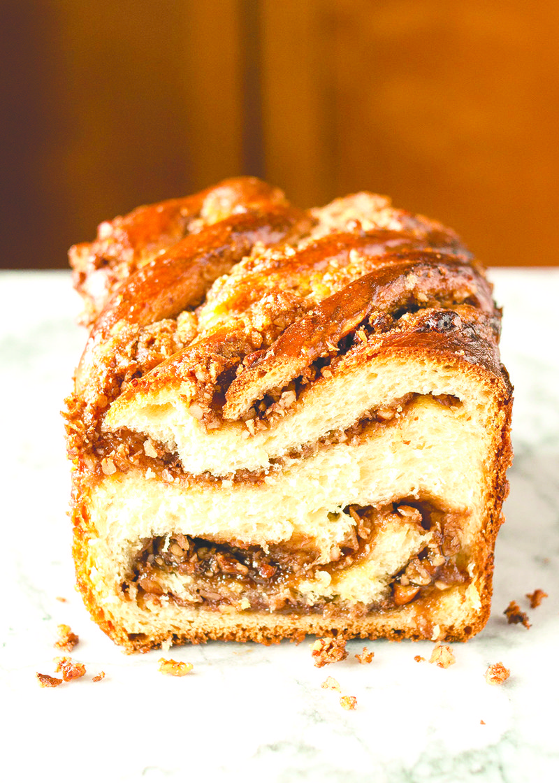 A Sticky Caramel-Pecan Babka infuses the style of a traditional Jewish babka with the flair of a Southern dish.