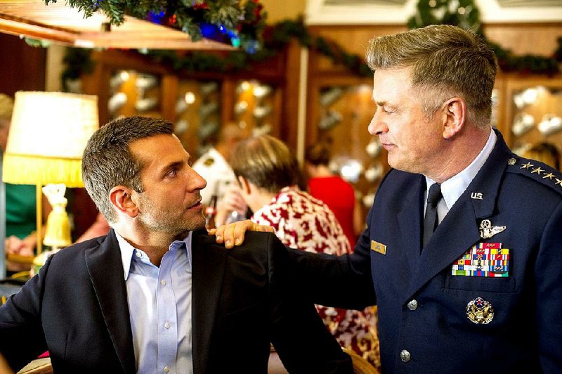 Hotshot military contractor Brian Gilcrest (Bradley Cooper) is accosted by Air Force Gen. Dixon (Alec Baldwin) in Cameron Crowe’s Aloha.
