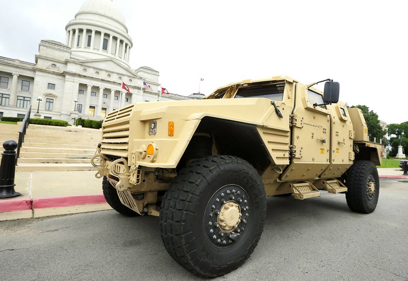 A prototype of a Lockheed Martin Joint Light Tactical Vehicle is parked in front of the Arkansas state Capitol in Little Rock on May 26. 