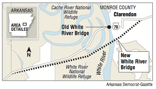 A map showing the location of the White River bridges.