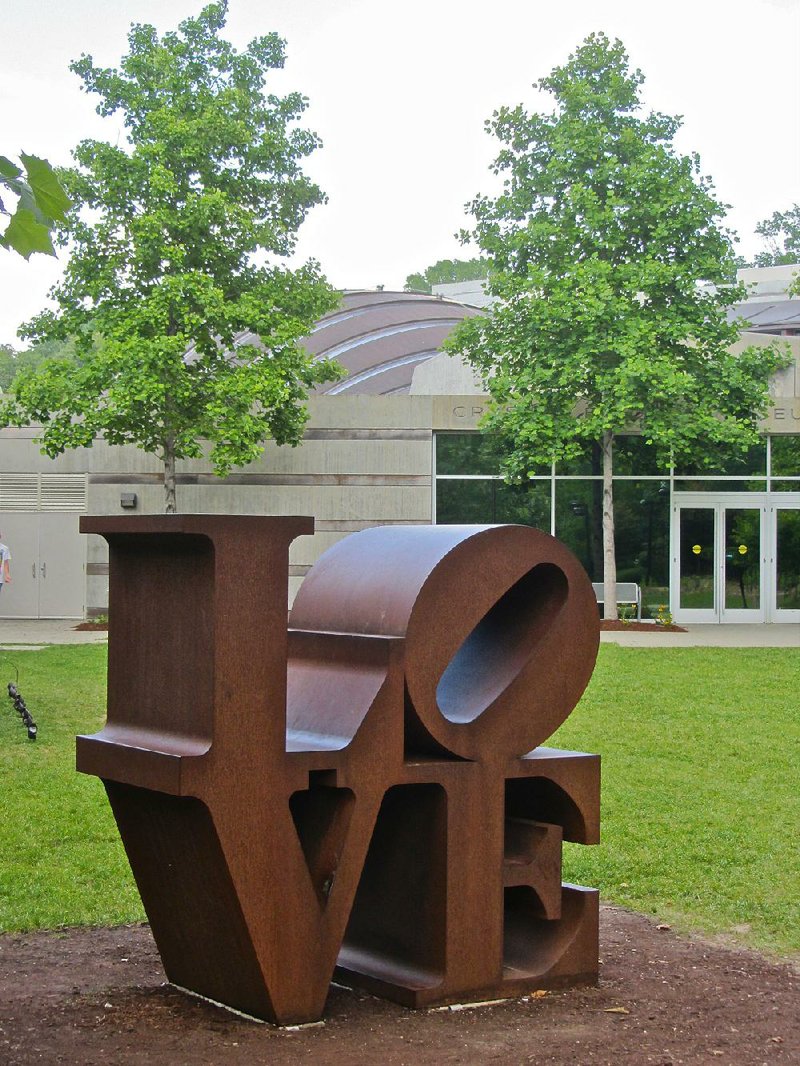 Robert Indiana’s LOVE is on display near the start of the Art Trail at Crystal Bridges Museum of American Art in Bentonville. 