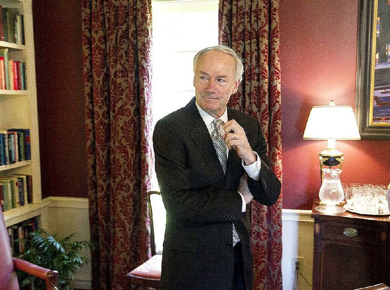 Gov. Asa Hutchinson talks Thursday about his coming trip to Europe to tout the state’s economic and industrial potential.