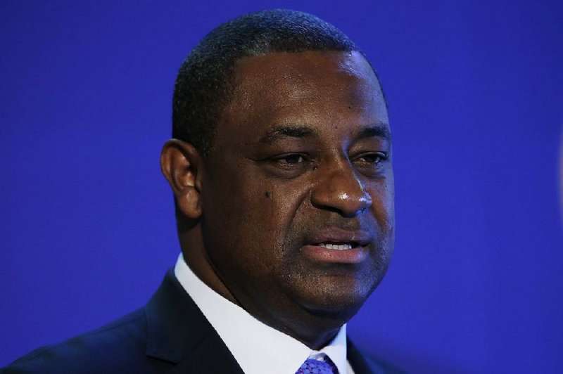 In this March 12, 2015 file photo, CONCACAF President Jeffrey Webb speaks during a Confederation of North, Central America and Caribbean Association Football news conference in Philadelphia. 