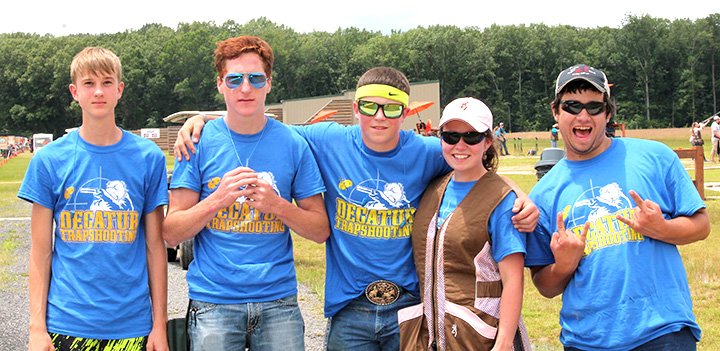 Submitted Photo Members of the Decatur Bulldog trap shooting teams traveled to Jacksonville on May 29 to compete in the Western Regional Trap Shooting competition. The senior Team Gold members consisted of Bracy Owens (left), Brody Funk, Joey Barnes, Lacy Barrett and Levi Duncan.