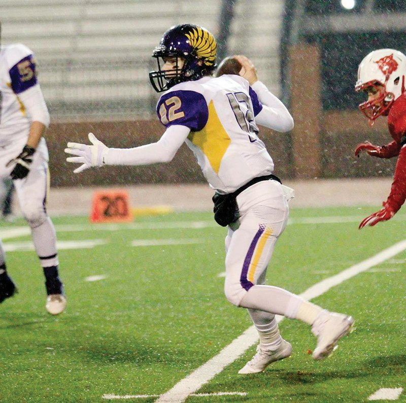 Former Mayflower quarterback Adam Dycus, pictured in a playoff game in November, is slated to play for the East squad in the Arkansas High School Coaches Association All-Star game Friday at Estes Stadium in Conway.