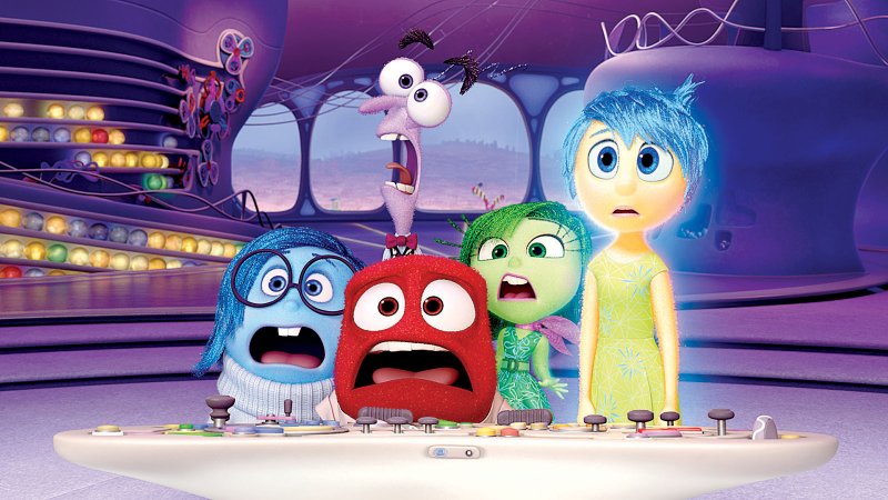 Sadness (voiced by Phyllis Smith), Anger (Lewis Black), Fear (Bill Hader), Disgust (Mindy Kaling) and Joy (Amy Poehler) collaborate to emotionally stabilize a little girl going through traumatic life changes in Pixar’s Inside Out.
