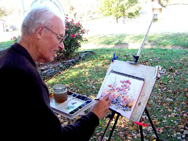 David Paul Cook works on a Plein Air watercolor.