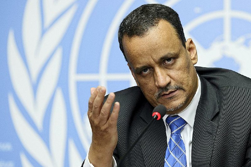 United Nations Special Envoy for Yemen Ismail Ould Cheikh Ahmed speaks regarding Yemen cease-fire talks during a news conference at the European headquarters of the United Nations in Geneva on Friday. 