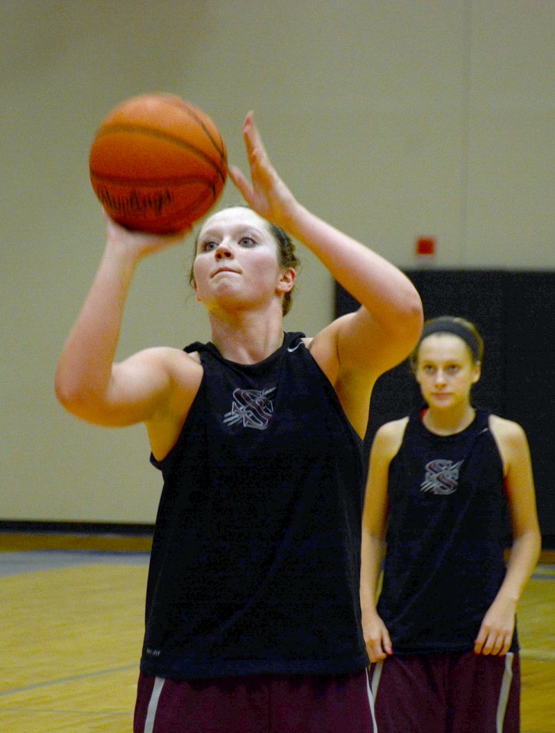 Graham Thomas/Siloam Sunday Siloam Springs senior Haley Stewart shoots a free throw for the Lady Panthers, who were one of 17 teams participating last week at Golden Eagle Team Camp held on the campus of John Brown University. For more a complete report on the Siloam Springs girls basketball team, see the Herald-Leader on Wednesday.