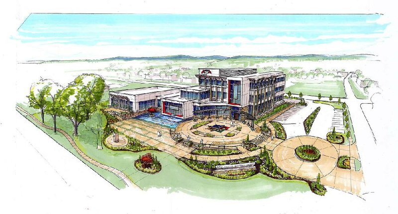 This artist rendering shows the 45,300-square-foot national headquarters of American Taekwondo Association that will be built at 1800 Riverfront Drive in Little Rock.