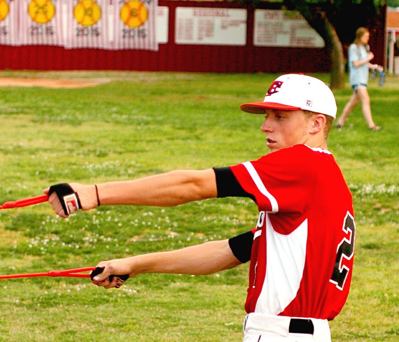 MARK HUMPHREY ENTERPRISE-LEADER Farmington&#8217;s Keaton Austin warms up before pitching against Harrison in the season finale. Austin was named to the West All-Star roster for 2015.