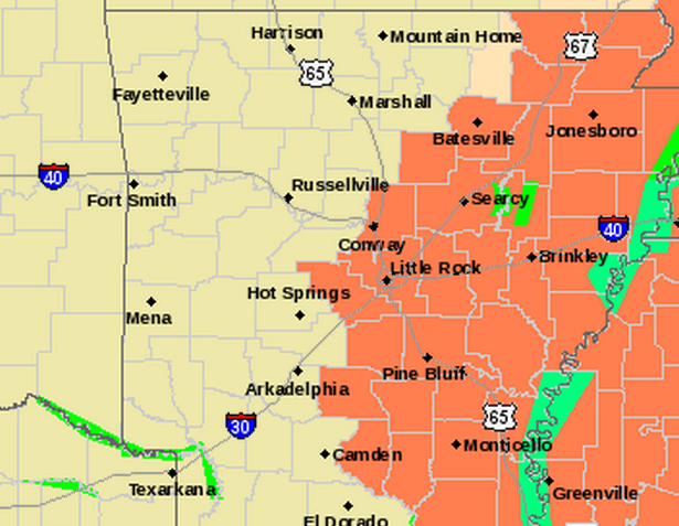 The counties in orange in this National Weather Service graphic will be under a heat advisory this afternoon.