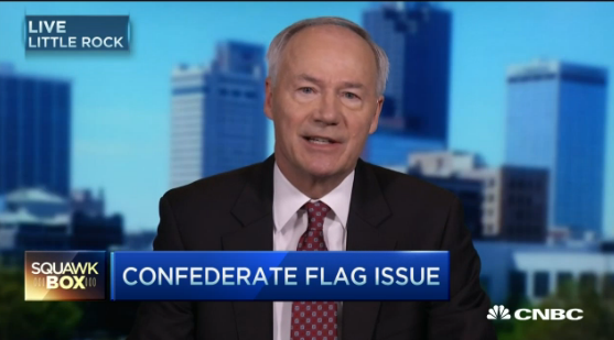 Gov. Asa Hutchinson is interviewed Wednesday, June 24, 2015, on CNBC's 'Squawk Box' show.