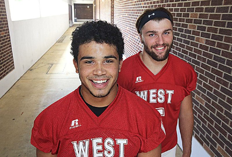 Dardanelle’s Kristian Thompson (left) and Parker Witt, both of whom helped the Sand Lizards finish 12-1 and advance to the Class 4A state semifinals last season, will finish out their high school careers tonight for the West team in the Arkansas High School Coaches Association All-Star football game.