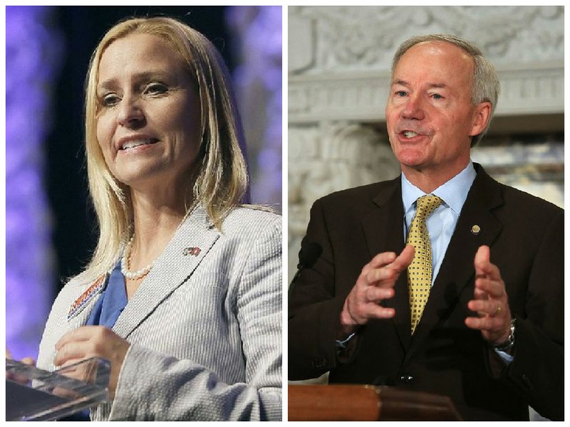 Attorney General Leslie Rutledge, left, and Gov. Asa Hutchinson