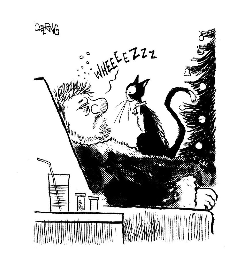 In the early ’80s, Otus’ column would often be illustrated by editorial cartoonist John Deering. In this example, Otus sits on his owner’s chest to help him recover from a cold.