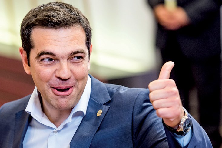 Greek Prime Minister Alexis Tsipras appears upbeat as he leaves a European Union summit Friday in Brussels.