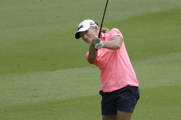 Stacy Lewis watches a fairway shot during the second round of the NW Arkansas Championship LPGA golf tournament at Pinnacle Country Club in Rogers, Ark., Saturday, June 27, 2015. (AP Photo/Danny Johnston)