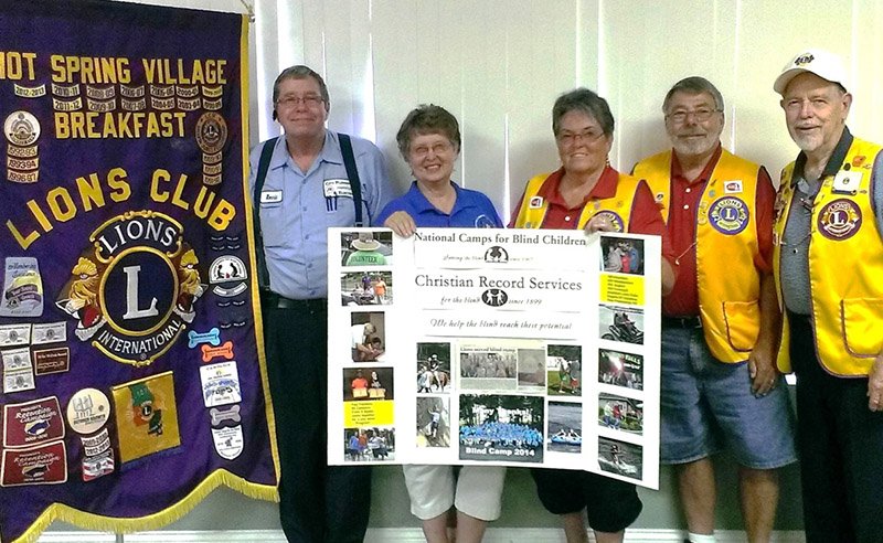 Submitted photo HELPING GET TO CAMP: Ron Carroll, left, of City Plumbing, Heating & Electric, presented a portion of the May "Giving Back to the Community" donation to HSV Breakfast Lions Club for its Camp for the Blind project. With him are Norine Westerbeck, with the camp, and Jan Peterson, Bob Peterson and Carl Foreman with the club.
