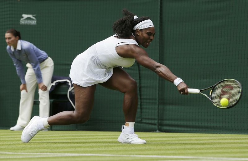 Serena Williams overcame a slow start in the first set and a warning from the chair umpire for using profane language to beat Margarita Gasparyan 6-4, 6-1 in the opening round of Wimbledon on Monday. The victory was Williams’ 33rd in her past 34 matches.