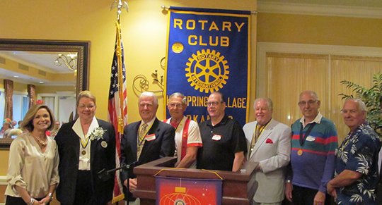 Submitted photo NEW OFFICERS: Incoming Hot Springs Village Rotary officers are, from left, Donna Aylward, President Linda Johnson, Grover Scarborough, Tony Cifelli, Dennis Ford, Ed Reinsch, Spence Jordan and Jerry Sorenson. Not pictured are Paul Bridges, Nancy Hendricks, Gary Jacobs, Fred Kalsbeek and Hank Matthew.