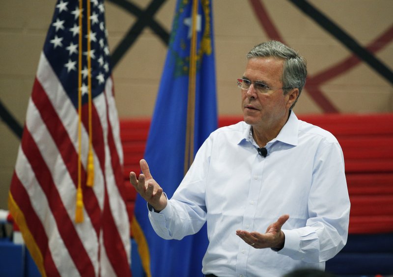 In this photo taken June 27, 2015, Republican presidential candidate, former Florida Gov. Jeb Bush speaks in Henderson, Nev.  Bush wants voters to know hes on the side of those calling for the Confederate flag to come down from public places. Hes noting his decision to remove it from the Florida Capitol grounds in 2001 when he was governor.