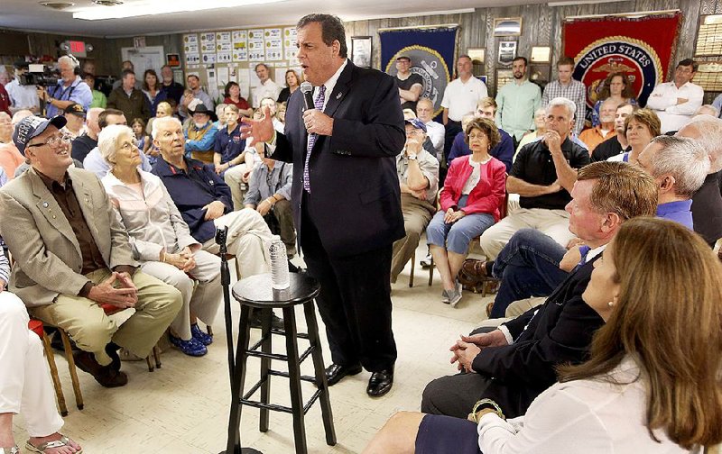 New Jersey Gov. Chris Christie, shown Wednesday in Sandown, N.H., will “… tell you things you may not want to hear but you need to hear,” said Maine Gov. Paul LePage, who endorsed Christie in the Republican presidential race. 