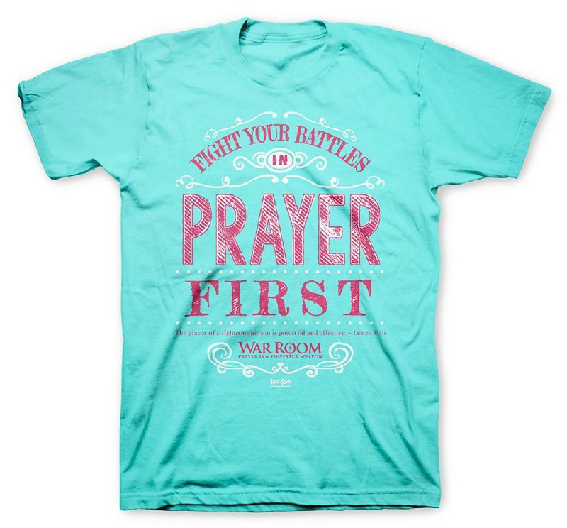 Kerusso’s product line for War Room includes T-shirts for men and women with biblical references to prayer. 