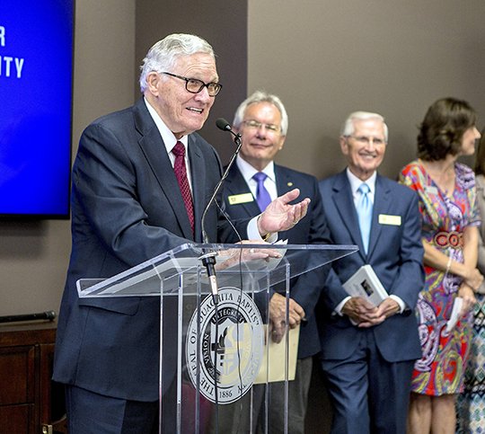 Submitted photo Dedication: Ben M. Elrod speaks at the June 11 dedication of the new Elrod Center facility at Ouachita Baptist University in Arkadelphia. The new center is located on the corner of Sixth Street and Cherry Street on the OBU campus.