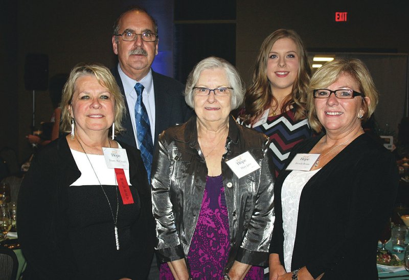 NWA Democrat-Gazette/CARIN SCHOPPMEYER Diane and Brent McCready (from left), Mary Jaro, Kelcee Gregory and Brenda Rouse represent The Arkansas and Missouri Railroad, Spark of Hope Award honoree, on June 18.