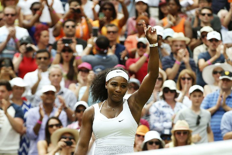 Top-seeded Serena Williams inched a step closer to winning her sixth Wimbledon singles title by beating her sister Venus 6-4, 6-3 in Monday’s fourth round.