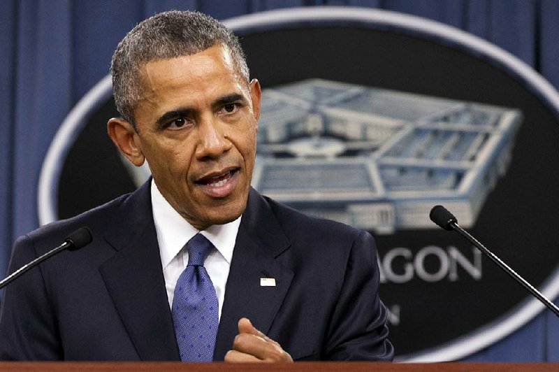 President Barack Obama speaks to reporters after receiving an update on the campaign against the Islamic State during a visit to the Pentagon on Monday.