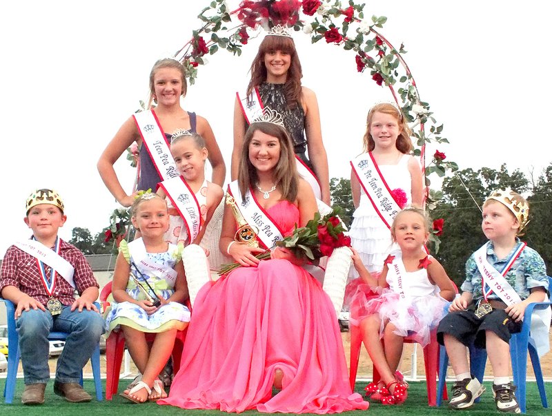TIMES file photograph Miss Pea Ridge 2012 Halee Bowman was surrounded by other pageant winners, including, from left: Mr. Tiny Tot Peyton Carney, Miss Tiny Tot Labella France, Teen Miss Shaye Honn, Little Miss Zoe Litchfield, Bowman, Pre-Teen Miss Kelsey Willett, Miss Teeny Tot Savannah Young and Mr. Teeny Tot William Oxford.