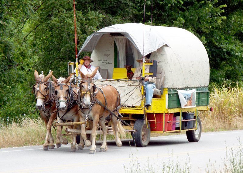 Noqah and Gene Gasscock were making their way down Arkansas Highway 12 at the east edge of Springtown on Thursday morning. The Gasscocks were on the last legs of their slow journey to Tahlequah, Okla., from Ashville, N.C., following the route of the Trail of Tears the Cherokee traveled in the late 1830s when they were forced to resettle in Oklahoma from the southeastern United States.