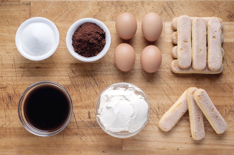 Similar to tiramisu, ingredients for semifreddo include sugar, cocoa, eggs, espresso, whipped cream and ladyfingers.