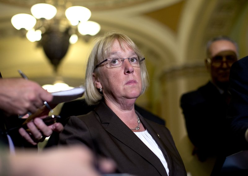 Sen. Patty Murray, D-Wash., looks to members of the media as she and other Senate Democrats speak to media after a policy luncheon on Capitol Hill in Washington, Wednesday, July 8, 2015. As the House moved forward with debate on the Bush-era No Child Left Behind education law rewrite, the Senate considered a version sponsored by Sen. Lamar Alexander, R-Tenn., and Murray.