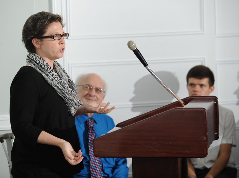 Jennifer Hoyer, associate professor at the University of Arkansas, speaks during a 2014 symposium about teaching religion at the University of Arkansas. Under the guidance of Hoyer and Jacob Adler, an assistant professor in the religious studies program, the school now offers a minor in Jewish studies.