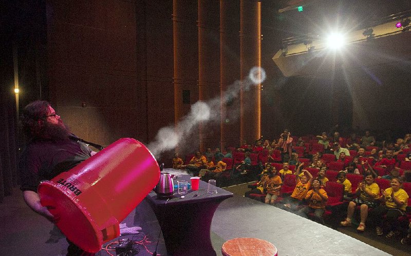 Kevin Delaney’s air cannon blasts smoke rings into his audience at Ron Robinson Theater in Little Rock. Delaney did this same science trick to late-night TV host Jimmy Fallon’s amazement on "The Tonight Show."